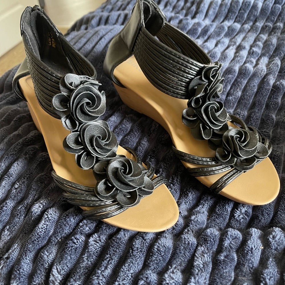 Black Spiral Embellished Sandals with Flat Sole